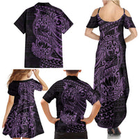 Purple Couple Dolphins Maori Polynesian Style Family Matching Summer Maxi Dress and Hawaiian Shirt LT9 - Polynesian Pride