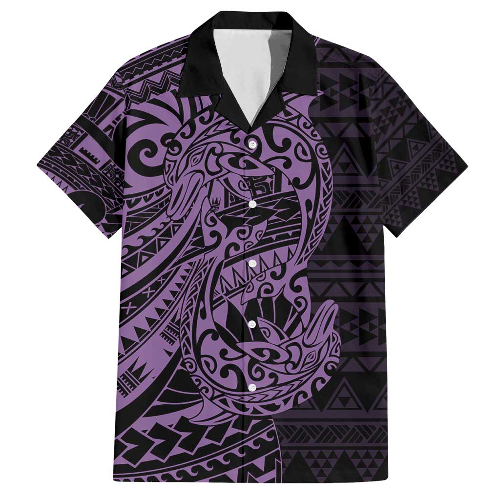 Purple Couple Dolphins Maori Polynesian Style Family Matching Summer Maxi Dress and Hawaiian Shirt LT9 Dad's Shirt - Short Sleeve Purple - Polynesian Pride