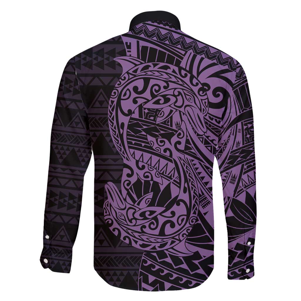 Purple Couple Dolphins Maori Polynesian Style Family Matching Summer Maxi Dress and Hawaiian Shirt LT9 - Polynesian Pride