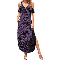 Purple Couple Dolphins Maori Polynesian Style Family Matching Summer Maxi Dress and Hawaiian Shirt LT9 Mom's Dress Purple - Polynesian Pride