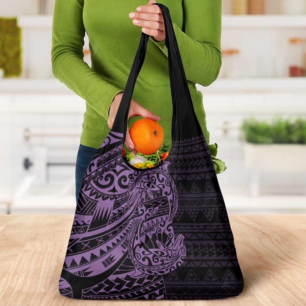 Purple Couple Dolphins Maori Polynesian Style Grocery Bag