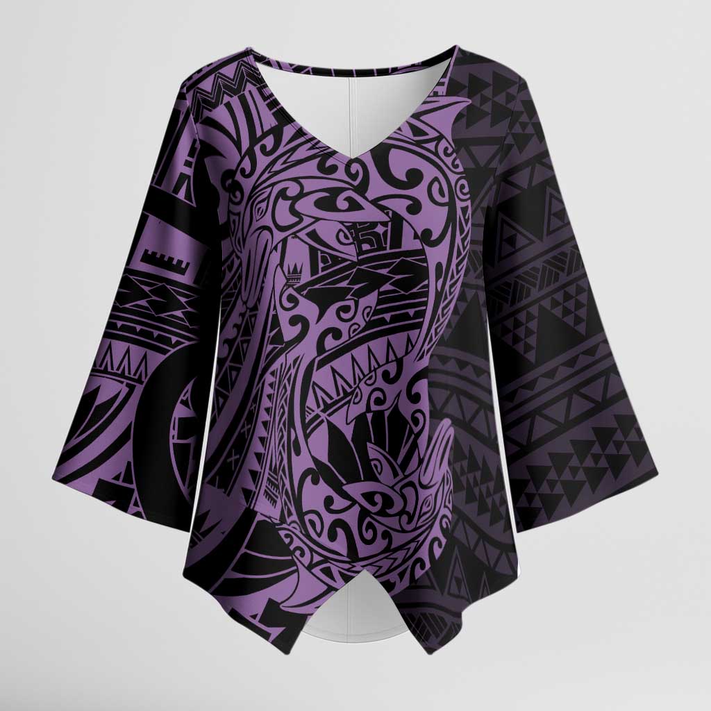 Purple Couple Dolphins Maori Polynesian Style Kimono Sleeve Blouse LT9 Female Purple - Polynesian Pride
