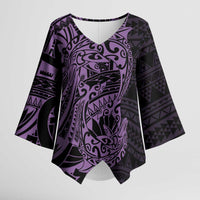 Purple Couple Dolphins Maori Polynesian Style Kimono Sleeve Blouse LT9 Female Purple - Polynesian Pride