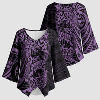 Purple Couple Dolphins Maori Polynesian Style Kimono Sleeve Blouse LT9 - Polynesian Pride