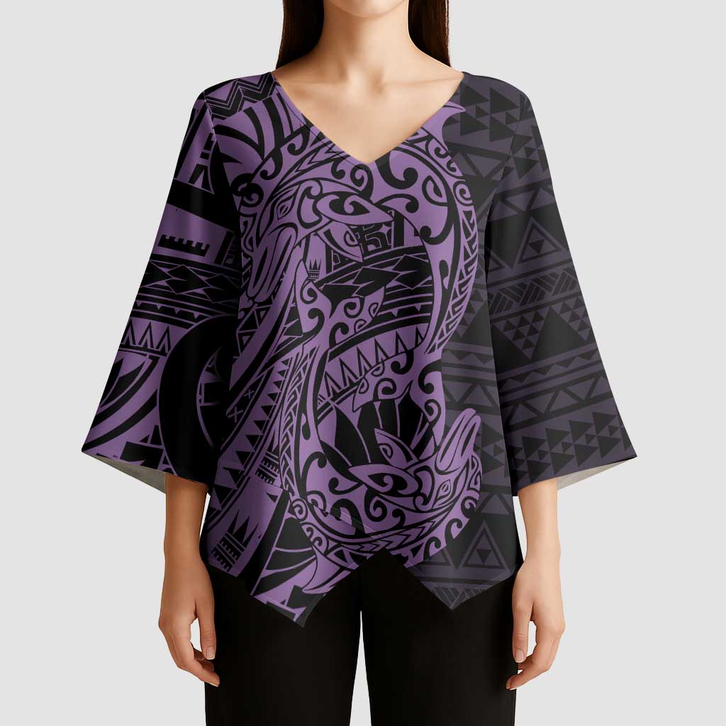Purple Couple Dolphins Maori Polynesian Style Kimono Sleeve Blouse LT9 - Polynesian Pride