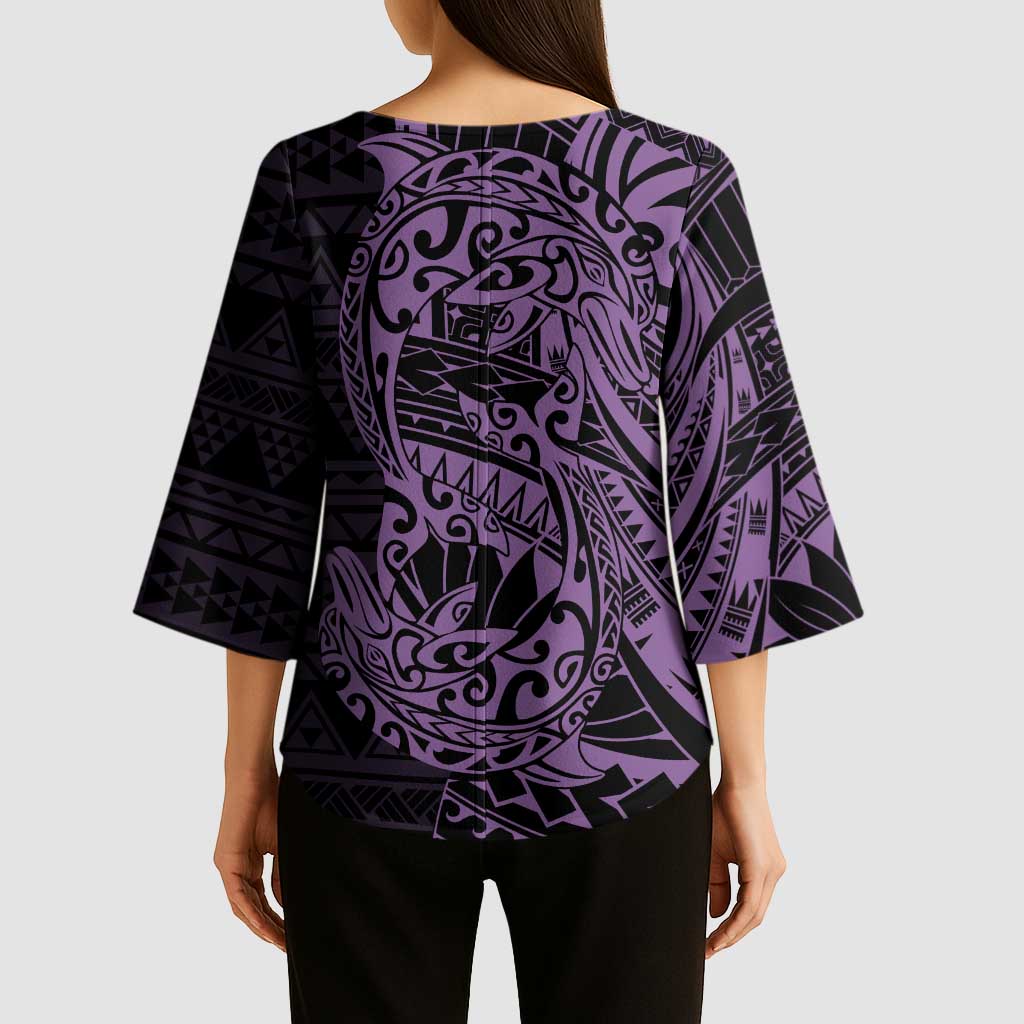 Purple Couple Dolphins Maori Polynesian Style Kimono Sleeve Blouse LT9 - Polynesian Pride
