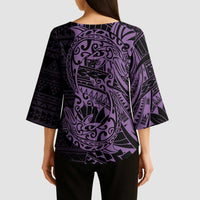 Purple Couple Dolphins Maori Polynesian Style Kimono Sleeve Blouse LT9 - Polynesian Pride
