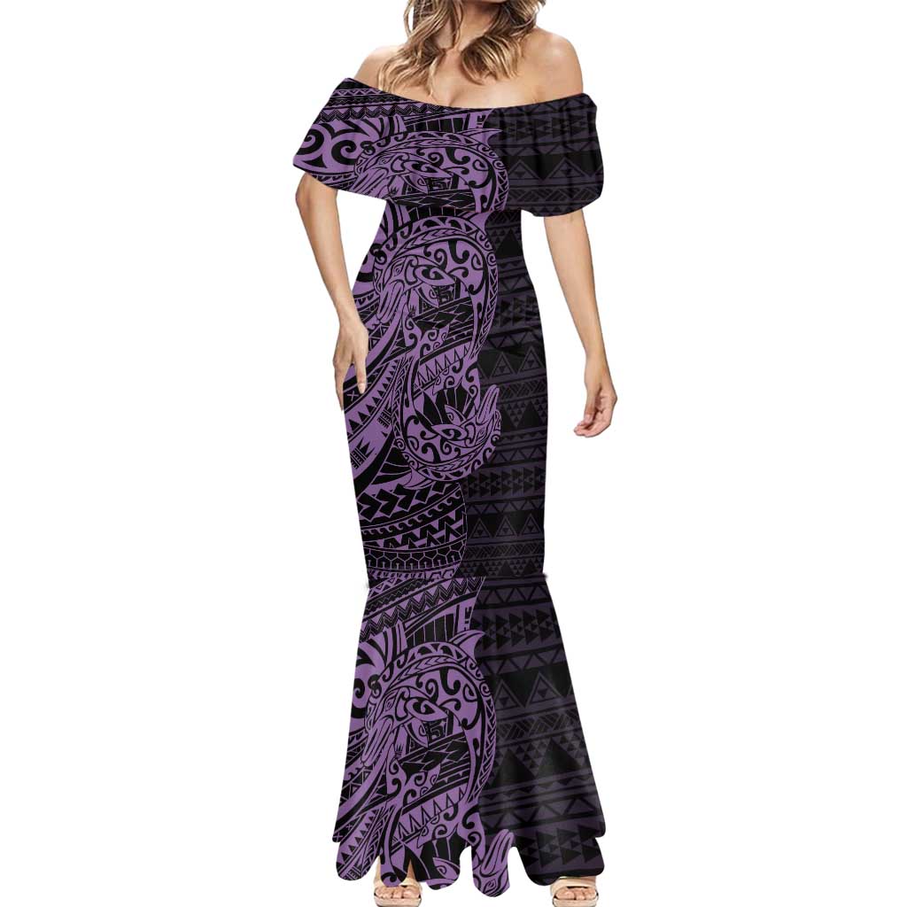 Purple Couple Dolphins Maori Polynesian Style Mermaid Dress LT9 - Polynesian Pride