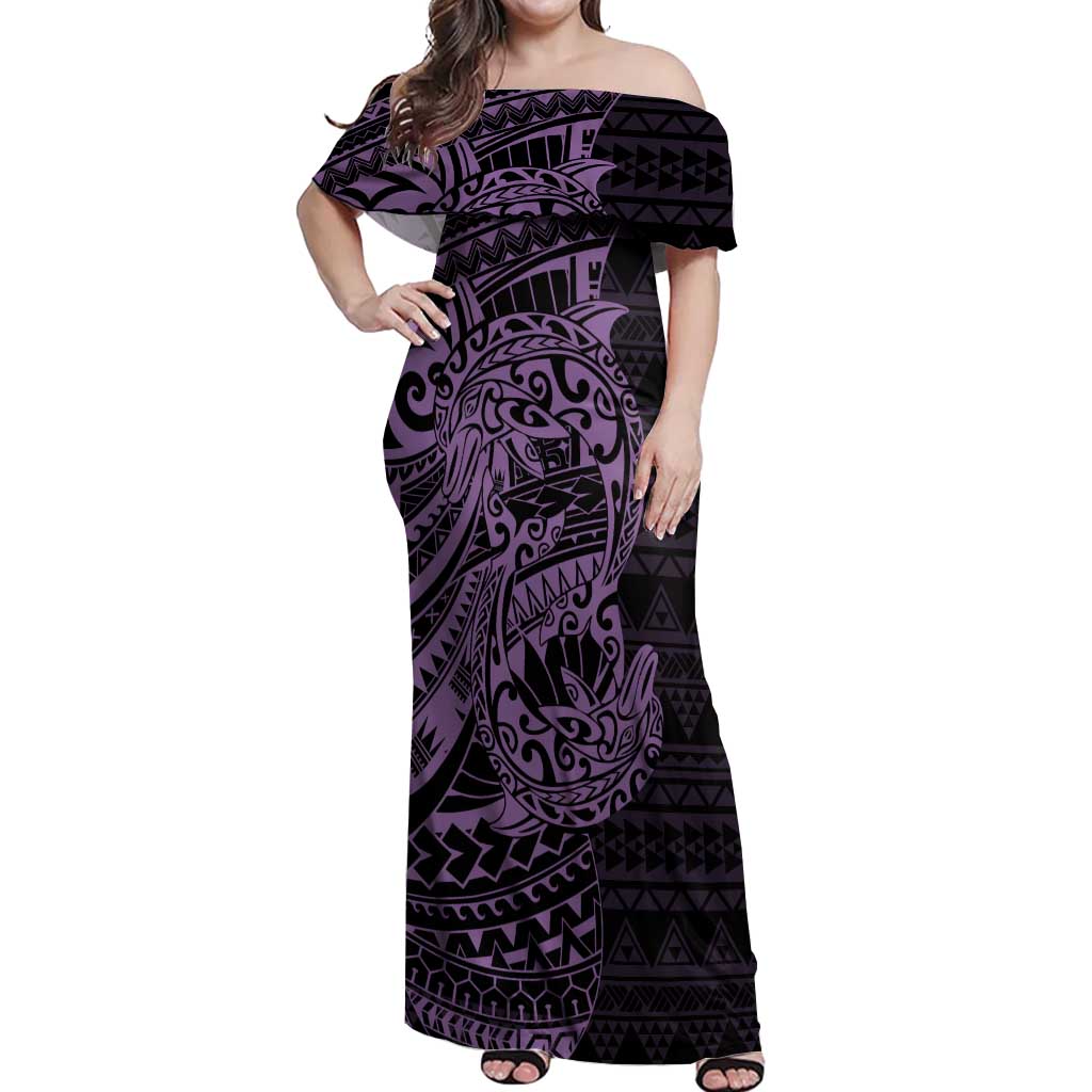Purple Couple Dolphins Maori Polynesian Style Off Shoulder Maxi Dress LT9 Women Purple - Polynesian Pride