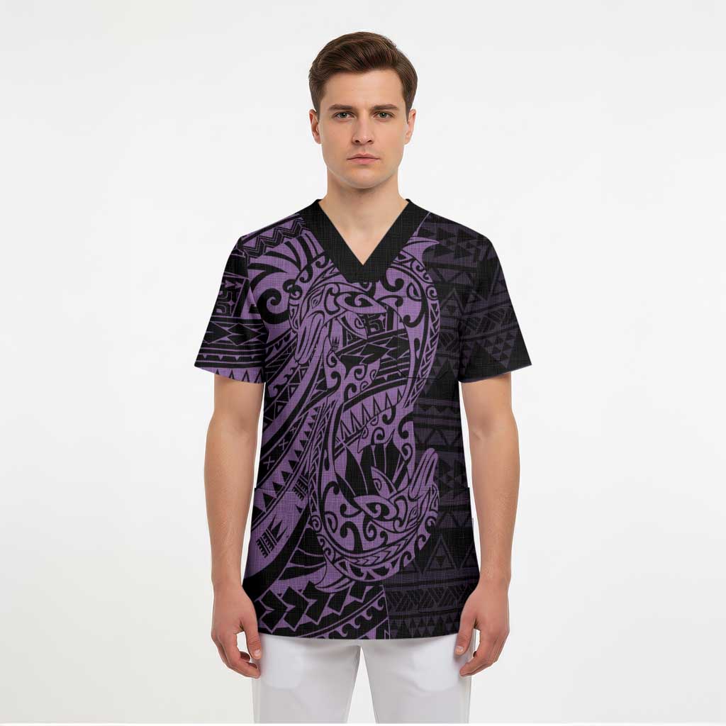Purple Couple Dolphins Maori Polynesian Style Scrub Top - Polynesian Pride