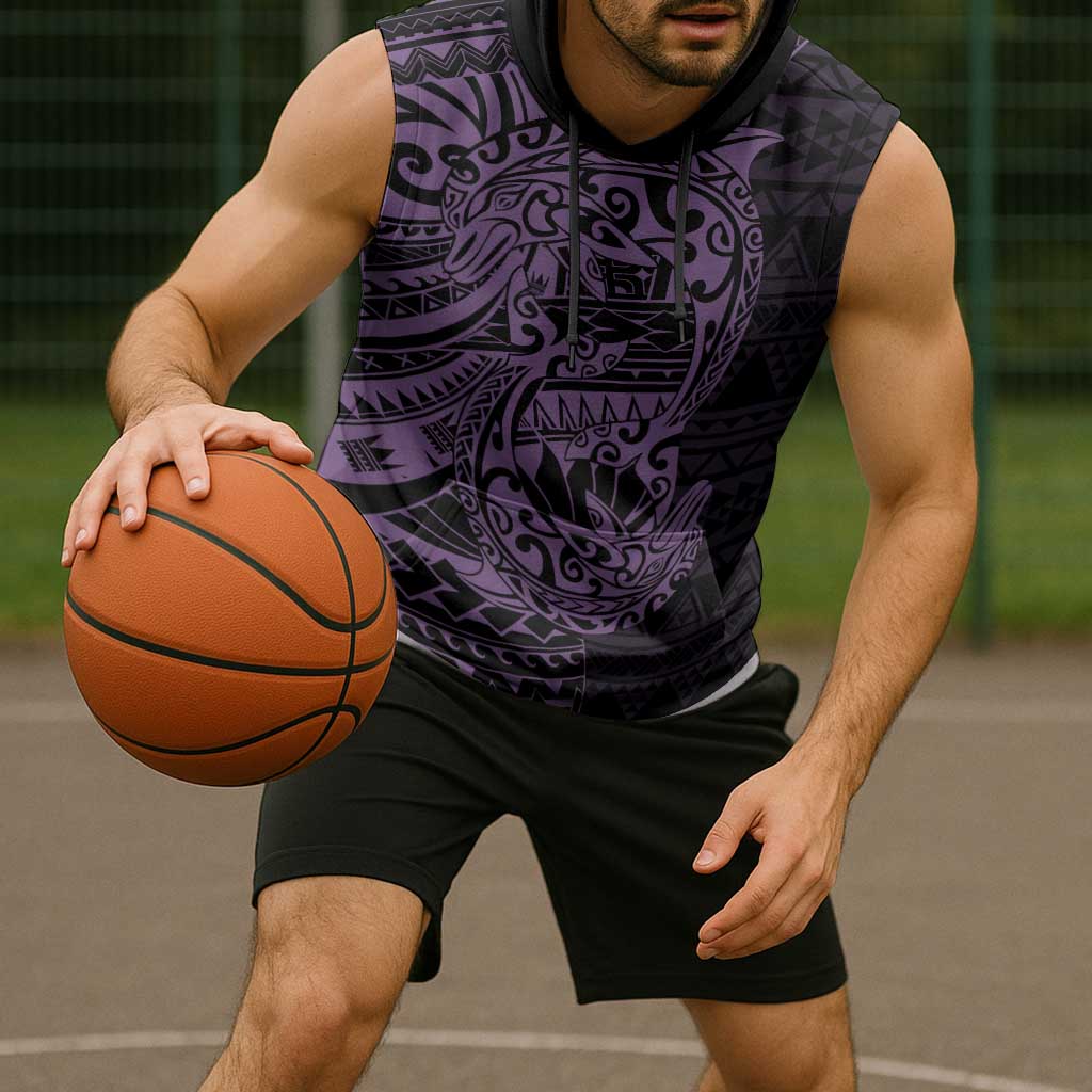 Purple Couple Dolphins Maori Polynesian Style Sleeveless Hoodie - Polynesian Pride