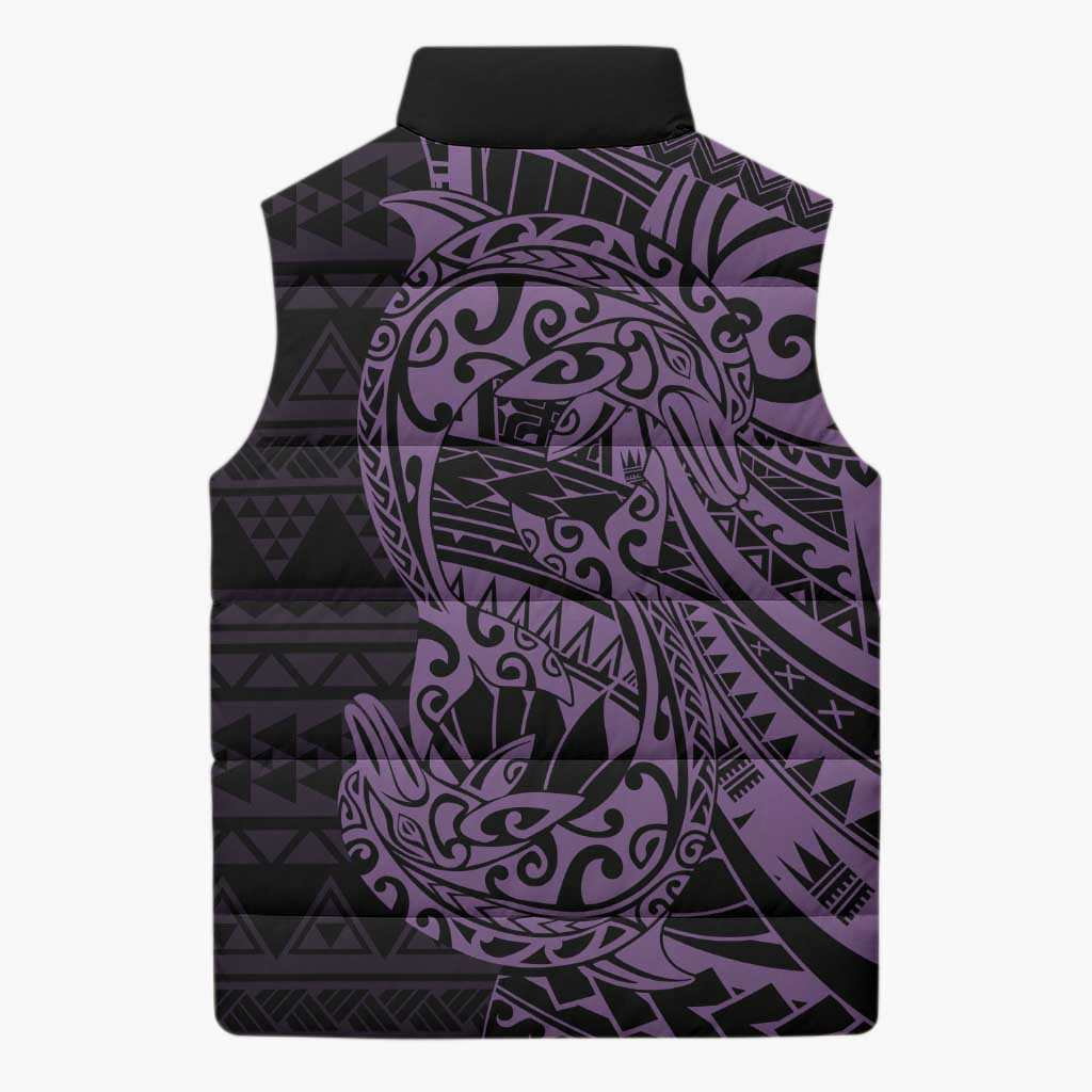 Purple Couple Dolphins Maori Polynesian Style Sleeveless Puffer Jacket - Polynesian Pride