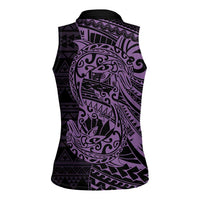 Purple Couple Dolphins Maori Polynesian Style Women Sleeveless Polo Shirt