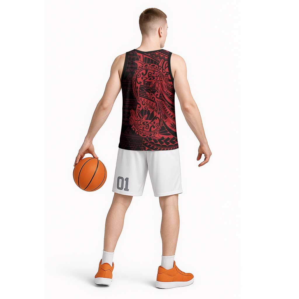 Red Couple Dolphins Maori Polynesian Style Basketball Jersey - Polynesian Pride