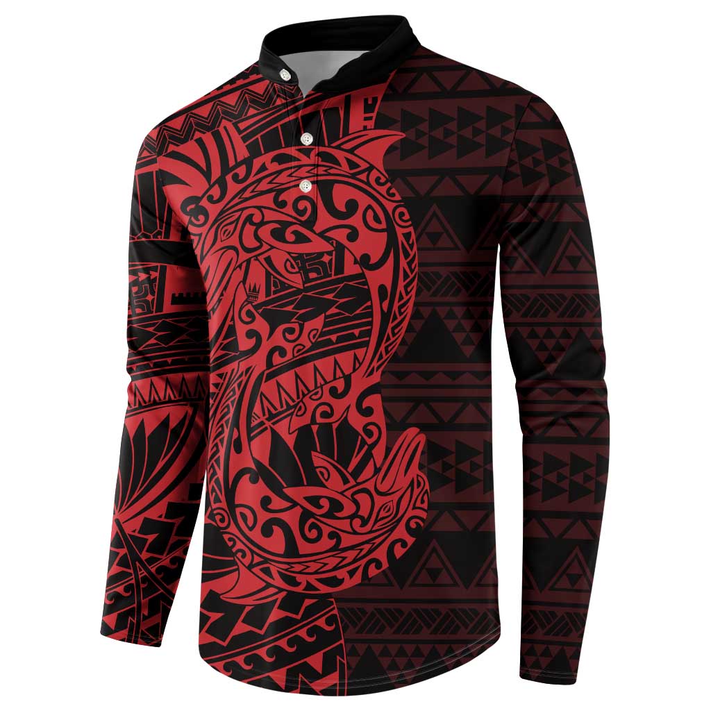 Red Couple Dolphins Maori Polynesian Style Button Sweatshirt