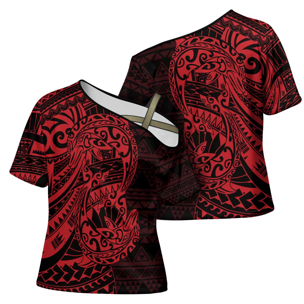 Red Couple Dolphins Maori Polynesian Style Cross Shoulder Shirt - Polynesian Pride