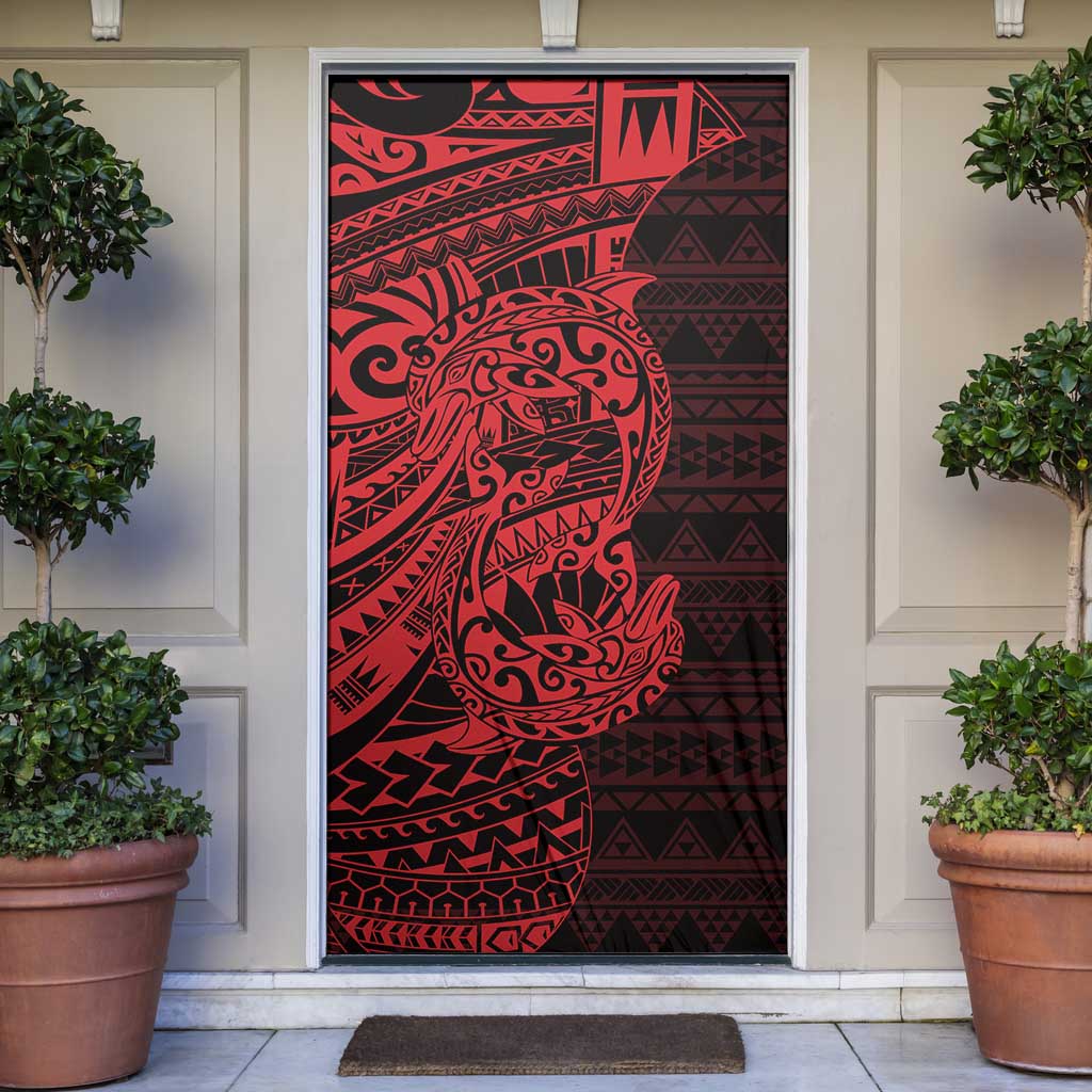 Red Couple Dolphins Maori Polynesian Style Door Cover - Polynesian Pride