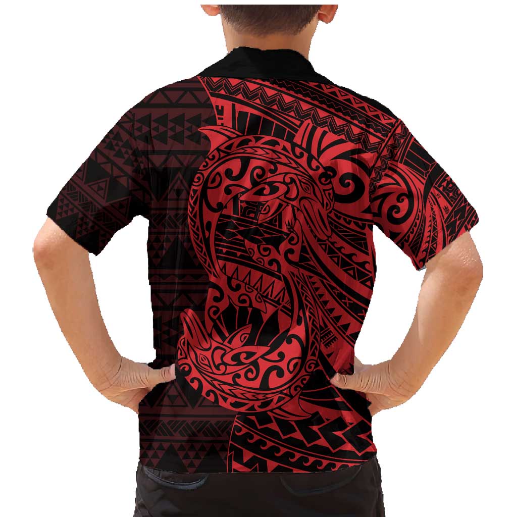 Red Couple Dolphins Maori Polynesian Style Family Matching Mermaid Dress and Hawaiian Shirt LT9 - Polynesian Pride