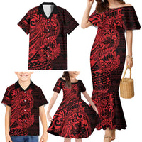 Red Couple Dolphins Maori Polynesian Style Family Matching Mermaid Dress and Hawaiian Shirt LT9 - Polynesian Pride