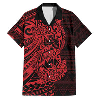 Red Couple Dolphins Maori Polynesian Style Family Matching Mermaid Dress and Hawaiian Shirt LT9 Dad's Shirt - Short Sleeve Red - Polynesian Pride