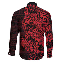 Red Couple Dolphins Maori Polynesian Style Family Matching Off The Shoulder Long Sleeve Dress and Hawaiian Shirt LT9 - Polynesian Pride