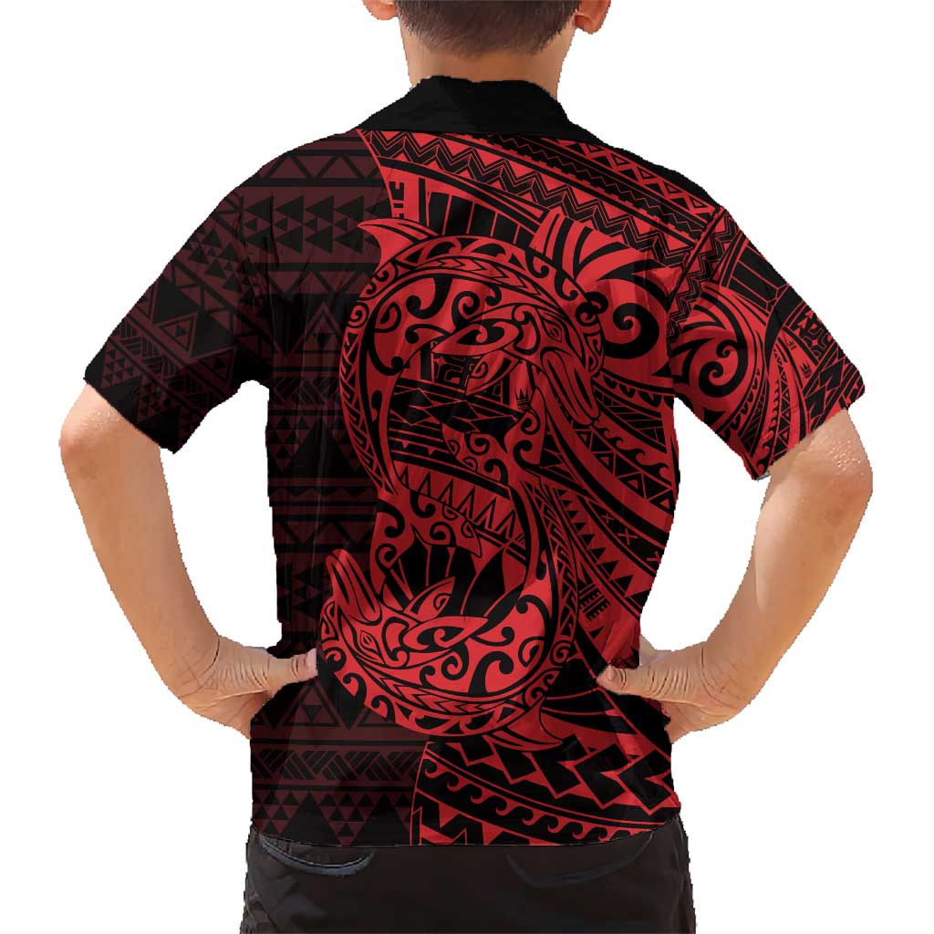Red Couple Dolphins Maori Polynesian Style Family Matching Short Sleeve Bodycon Dress and Hawaiian Shirt LT9 - Polynesian Pride
