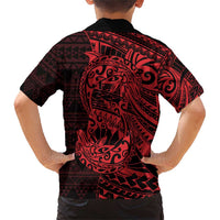 Red Couple Dolphins Maori Polynesian Style Family Matching Short Sleeve Bodycon Dress and Hawaiian Shirt LT9 - Polynesian Pride