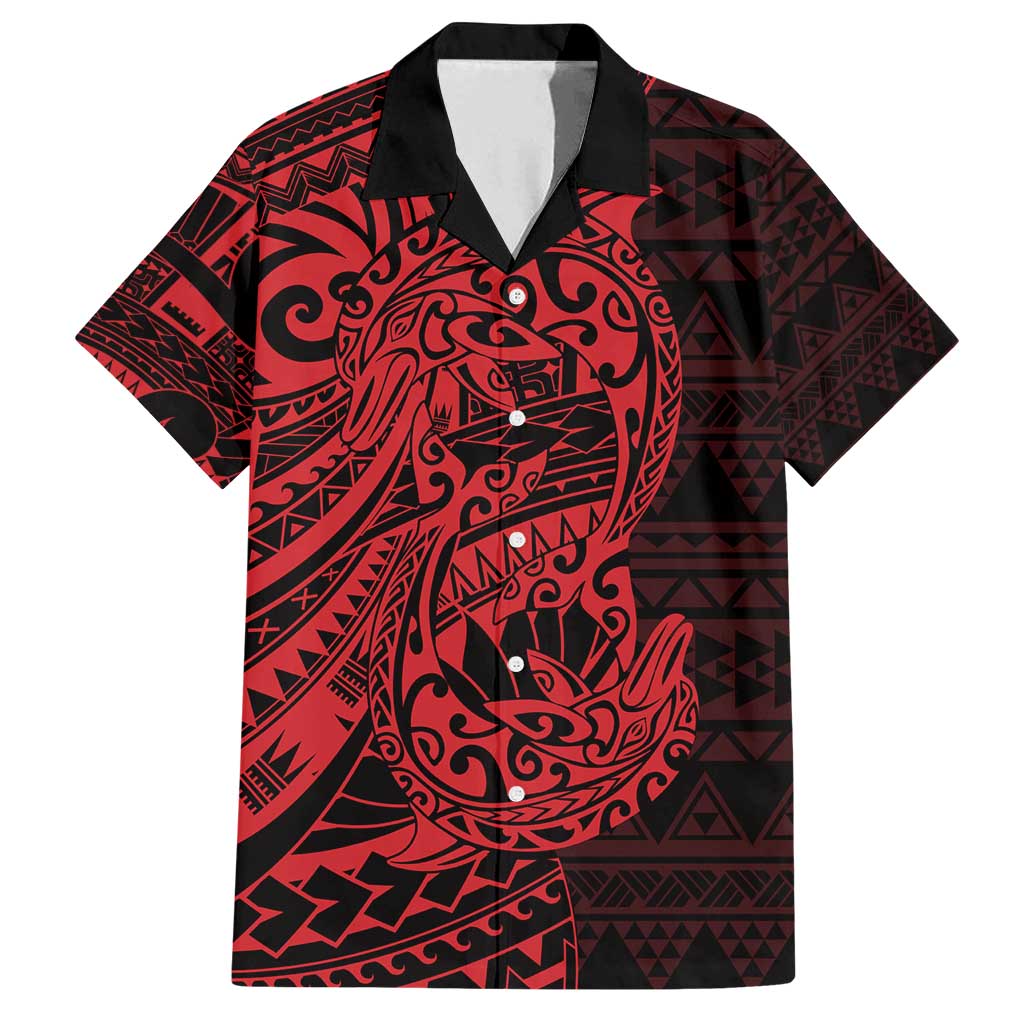 Red Couple Dolphins Maori Polynesian Style Family Matching Summer Maxi Dress and Hawaiian Shirt