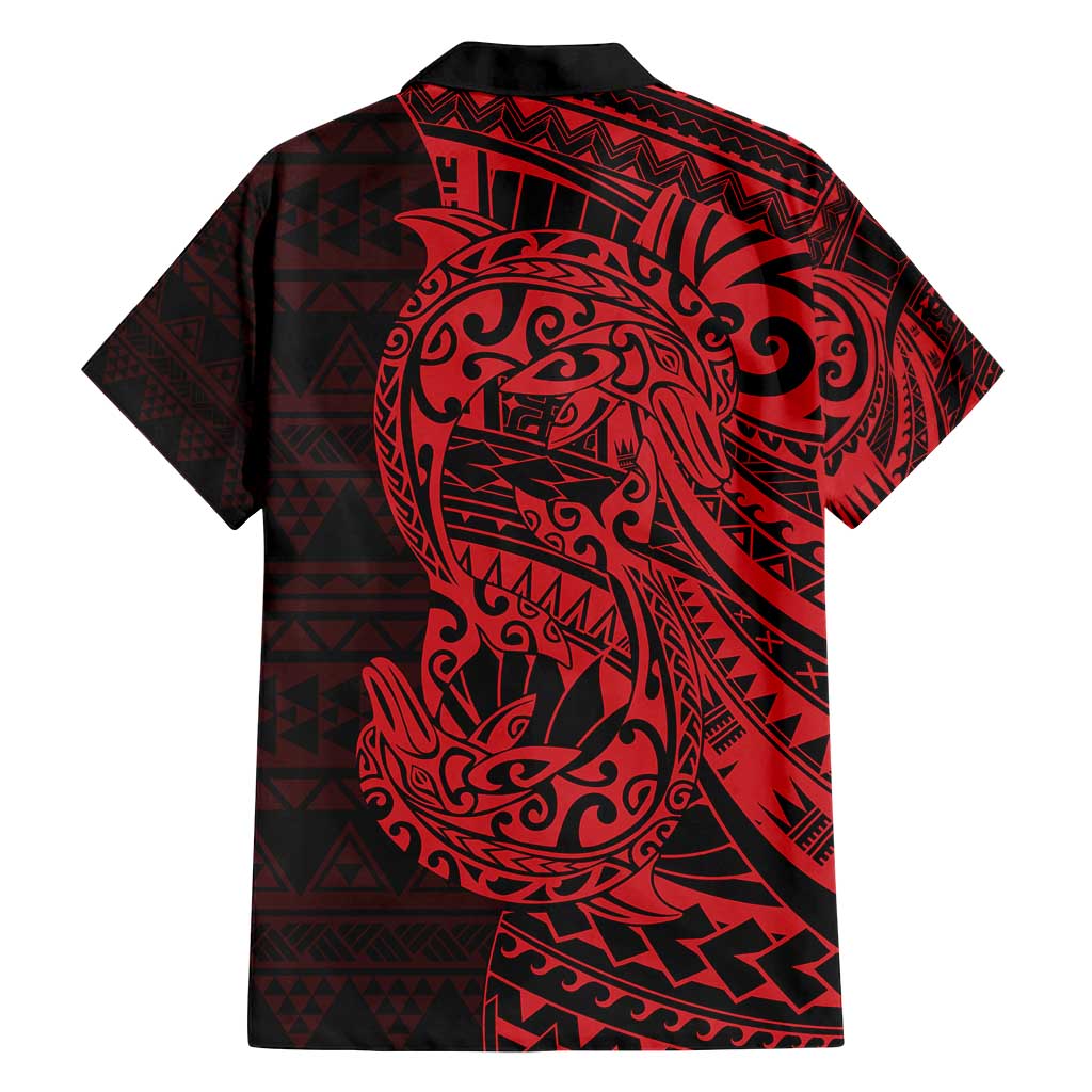 Red Couple Dolphins Maori Polynesian Style Family Matching Tank Maxi Dress and Hawaiian Shirt