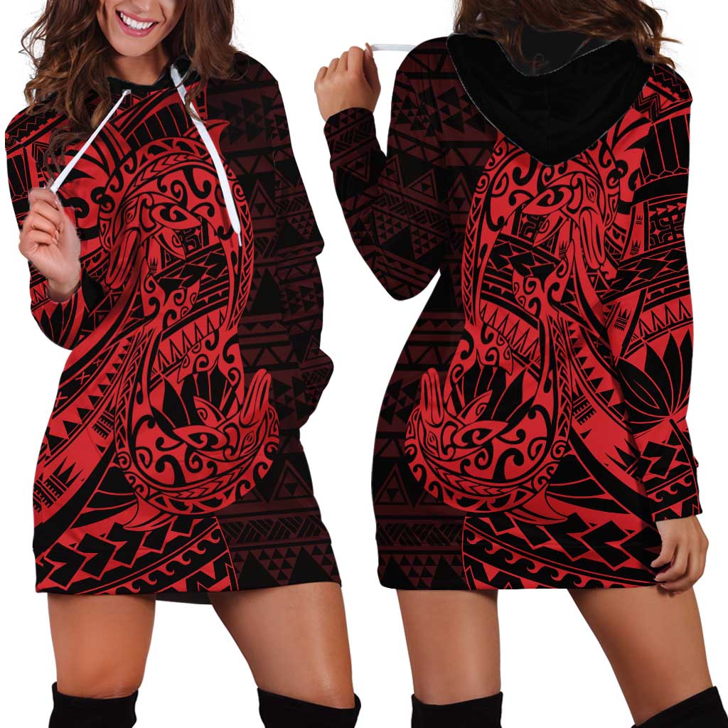 Red Couple Dolphins Maori Polynesian Style Hoodie Dress