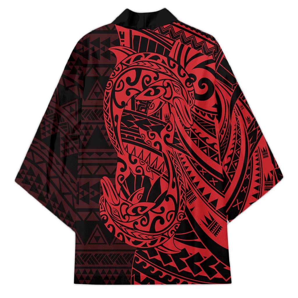 Red Couple Dolphins Maori Polynesian Style Kimono LT9 - Polynesian Pride