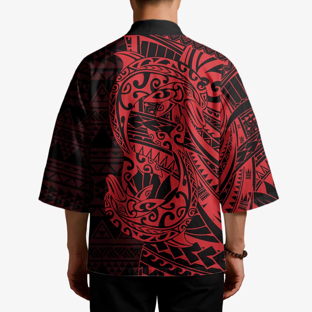 Red Couple Dolphins Maori Polynesian Style Kimono LT9 - Polynesian Pride