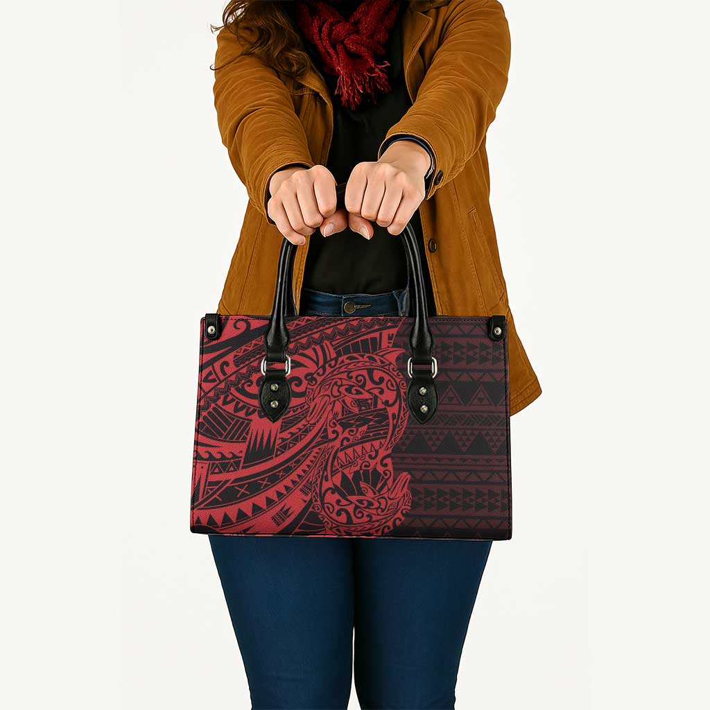 Red Couple Dolphins Maori Polynesian Style Leather Bag LT9 - Polynesian Pride