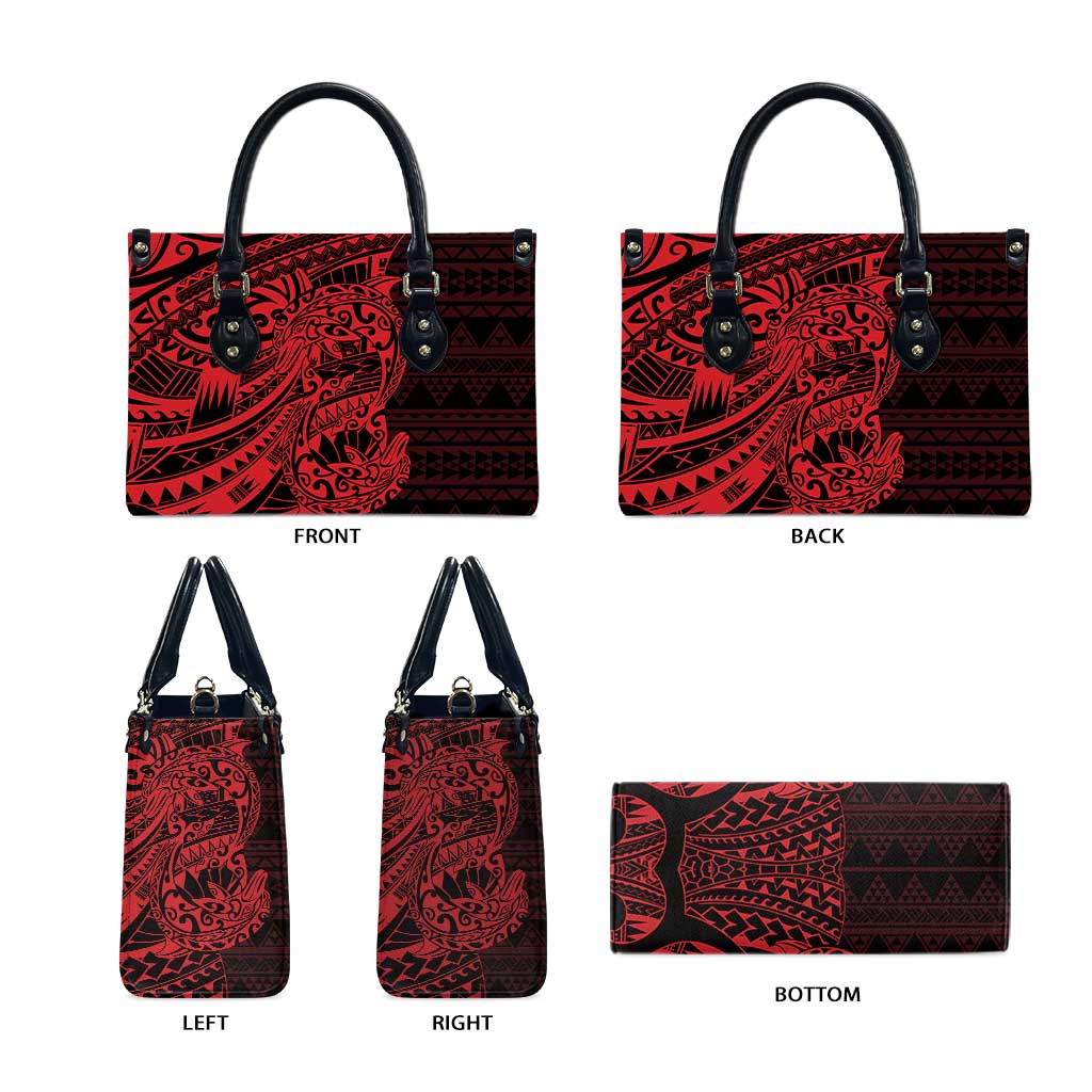 Red Couple Dolphins Maori Polynesian Style Leather Bag LT9 - Polynesian Pride