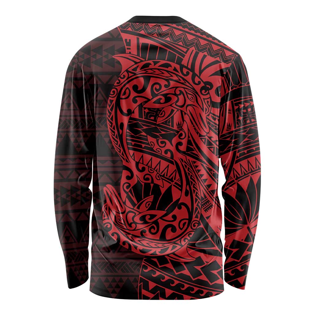 Red Couple Dolphins Maori Polynesian Style Long Sleeve Shirt