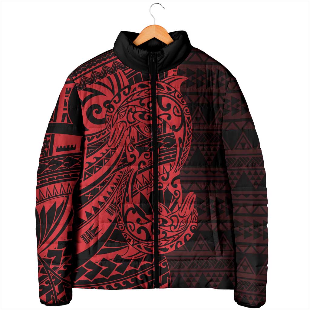 Red Couple Dolphins Maori Polynesian Style Padded Jacket - Polynesian Pride
