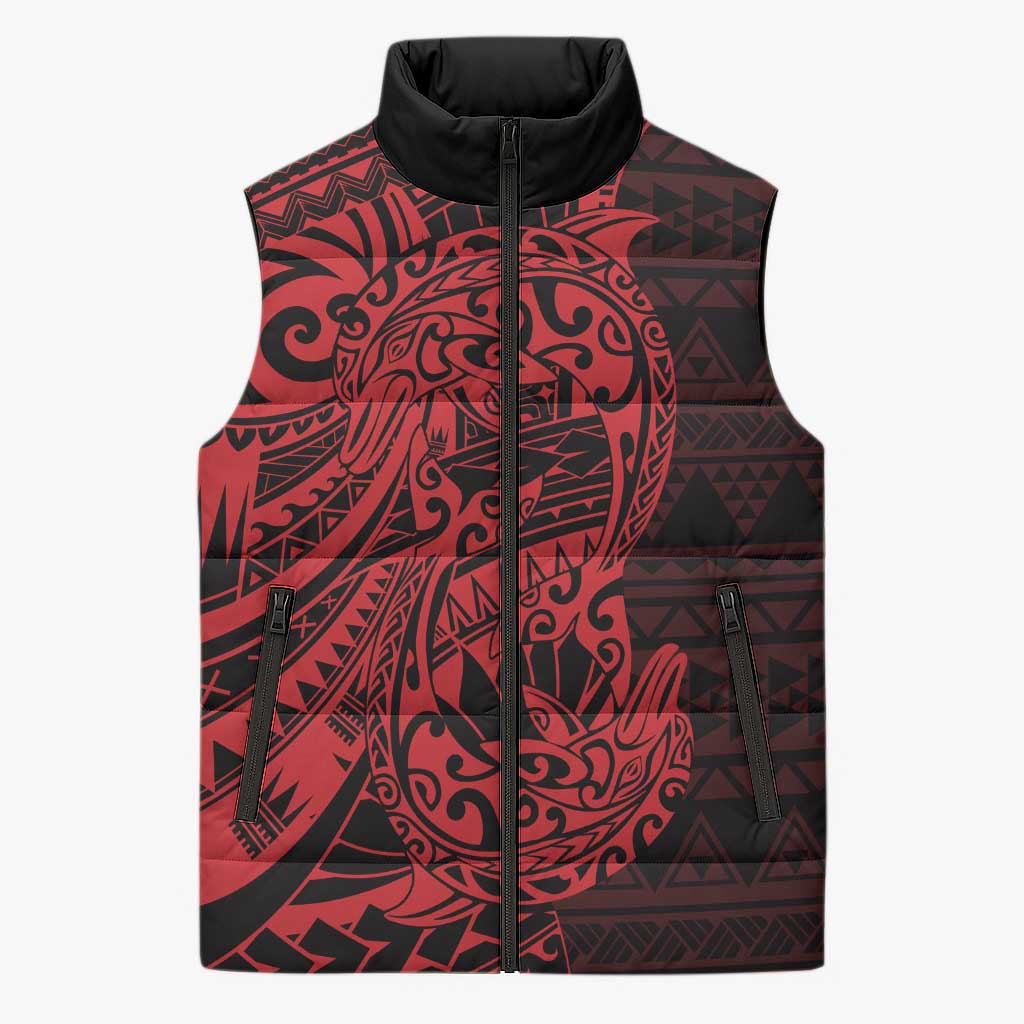Red Couple Dolphins Maori Polynesian Style Sleeveless Puffer Jacket - Polynesian Pride