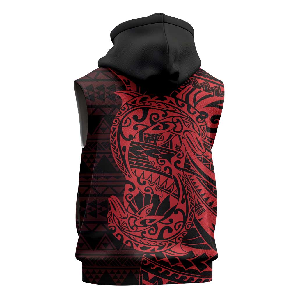 Red Couple Dolphins Maori Polynesian Style Sleeveless Zip Hoodie - Polynesian Pride