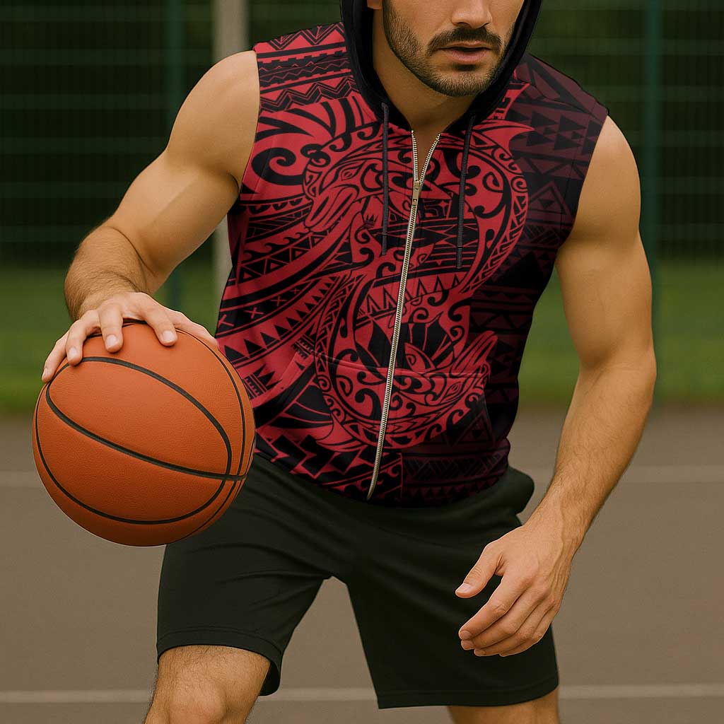 Red Couple Dolphins Maori Polynesian Style Sleeveless Zip Hoodie - Polynesian Pride