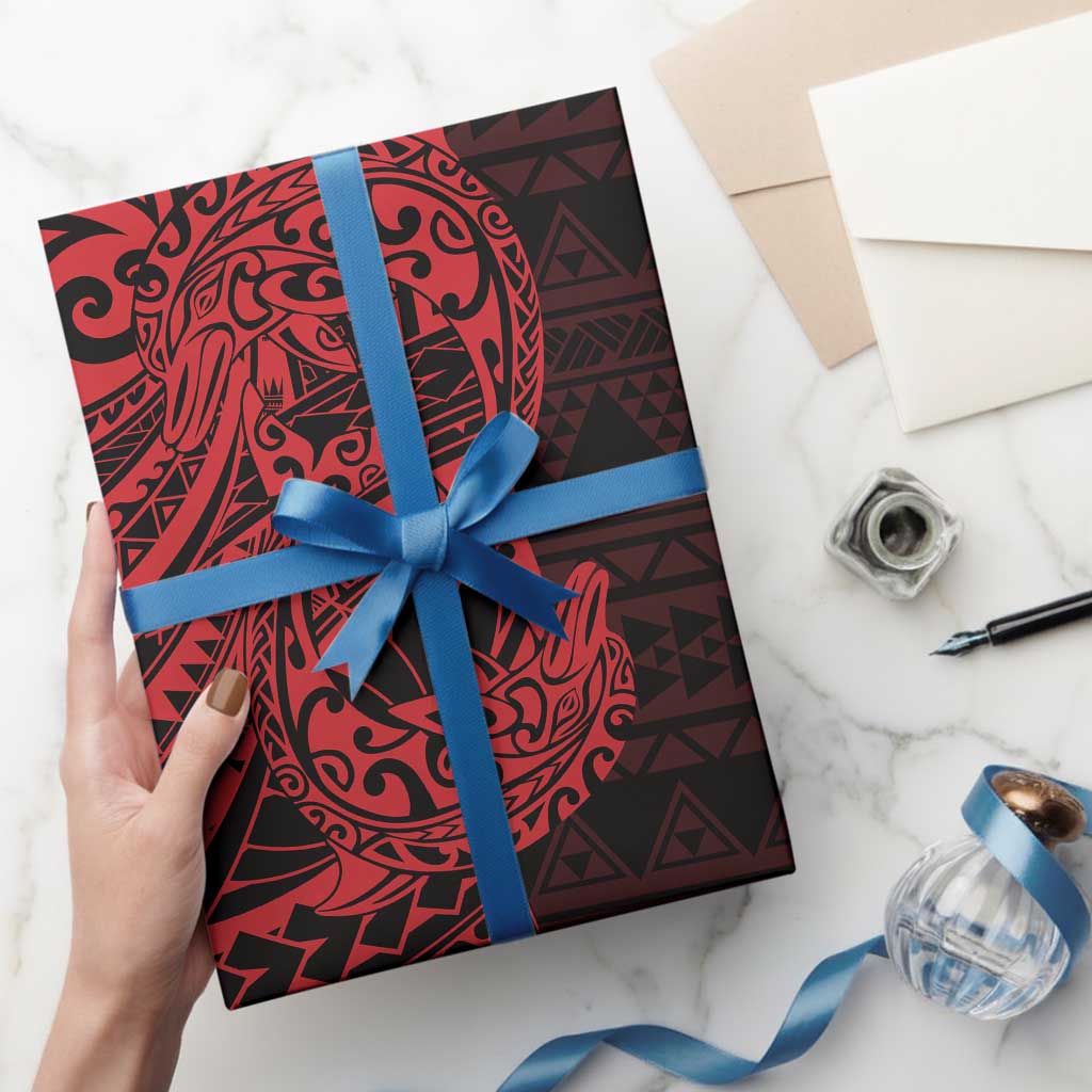 Red Couple Dolphins Maori Polynesian Style Wrapping Paper - Polynesian Pride