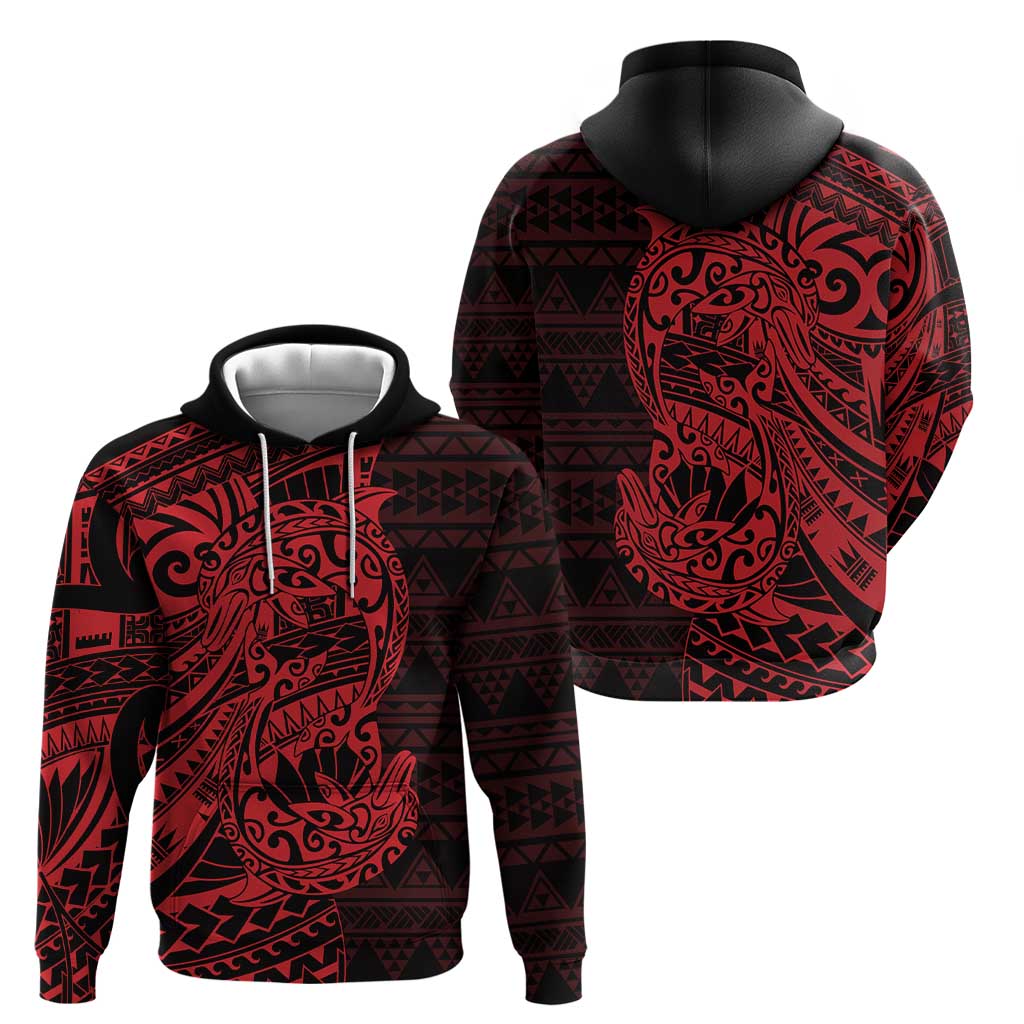 Red Couple Dolphins Maori Polynesian Style Zip Hoodie