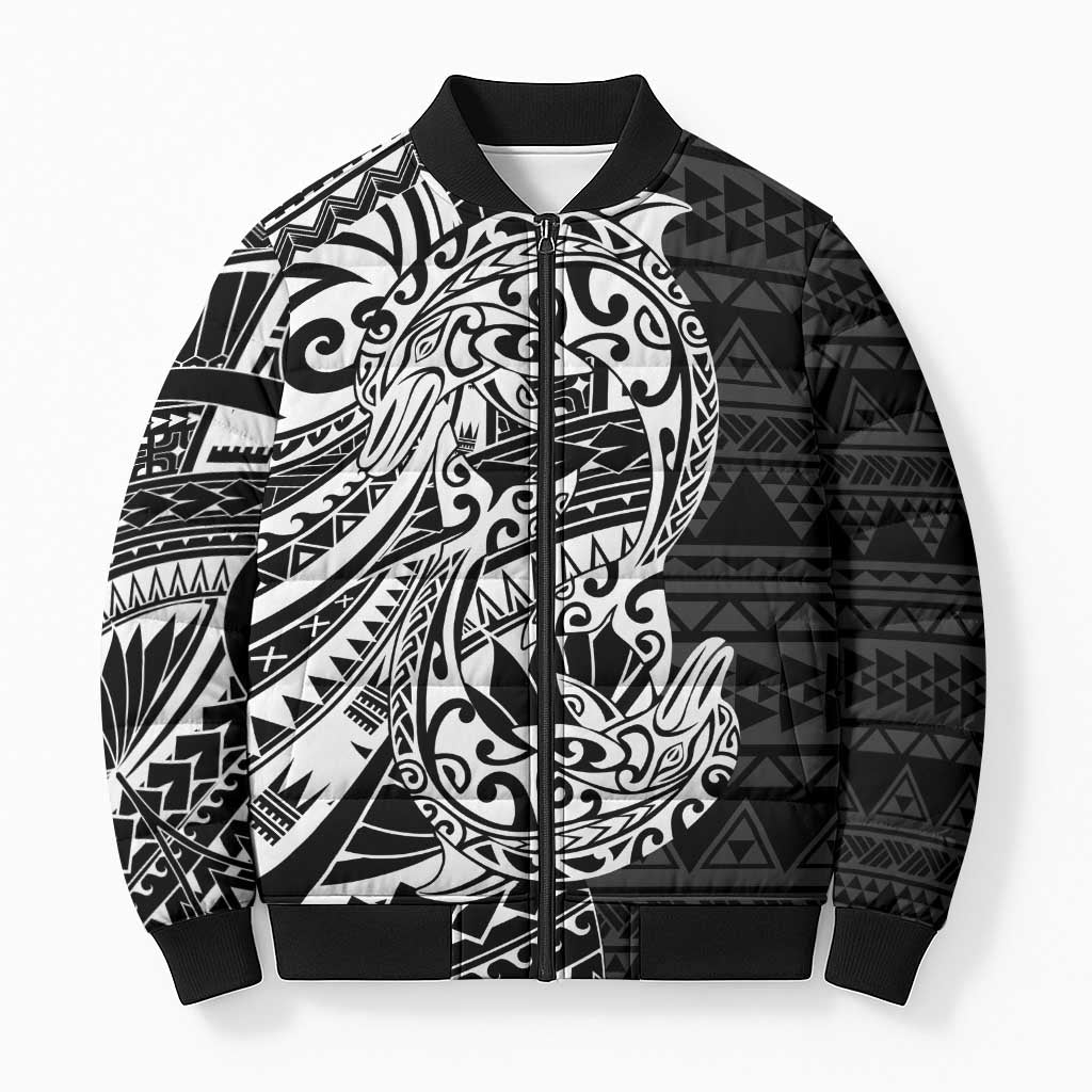 White Couple Dolphins Maori Polynesian Style Bomber Puffer Jacket LT9 Unisex White - Polynesian Pride