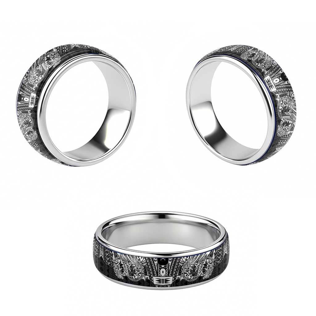 White Couple Dolphins Maori Polynesian Style Classic Ring - Polynesian Pride