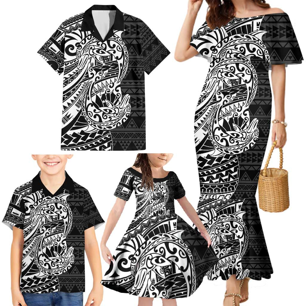 White Couple Dolphins Maori Polynesian Style Family Matching Mermaid Dress and Hawaiian Shirt LT9 - Polynesian Pride