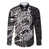 White Couple Dolphins Maori Polynesian Style Family Matching Mermaid Dress and Hawaiian Shirt LT9 Dad's Shirt - Long Sleeve White - Polynesian Pride