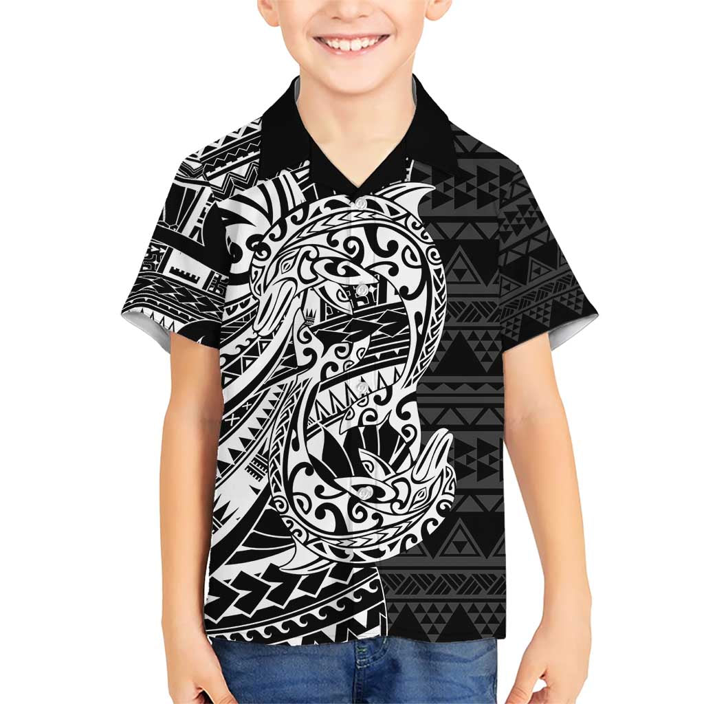 White Couple Dolphins Maori Polynesian Style Family Matching Short Sleeve Bodycon Dress and Hawaiian Shirt LT9 Son's Shirt White - Polynesian Pride