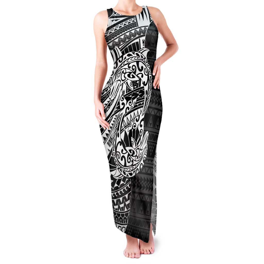 White Couple Dolphins Maori Polynesian Style Family Matching Tank Maxi Dress and Hawaiian Shirt