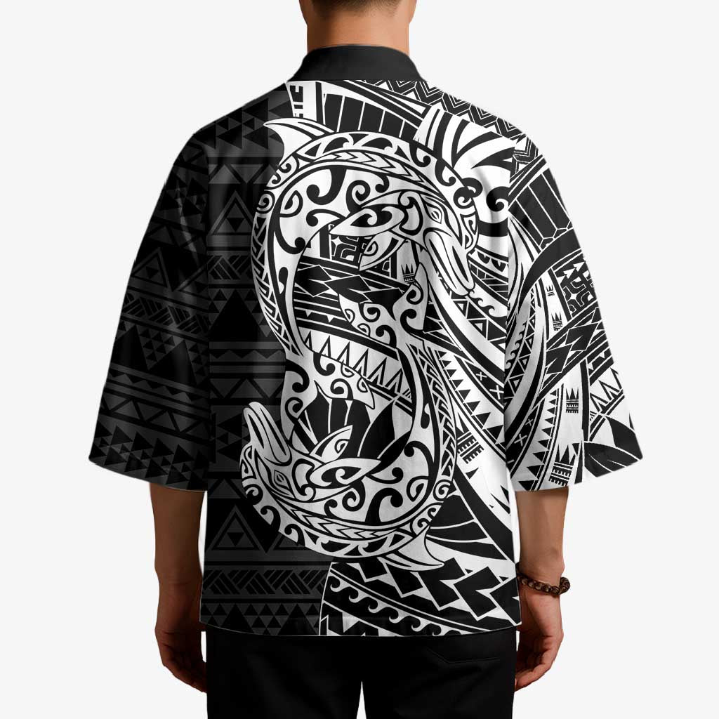 White Couple Dolphins Maori Polynesian Style Kimono LT9 - Polynesian Pride
