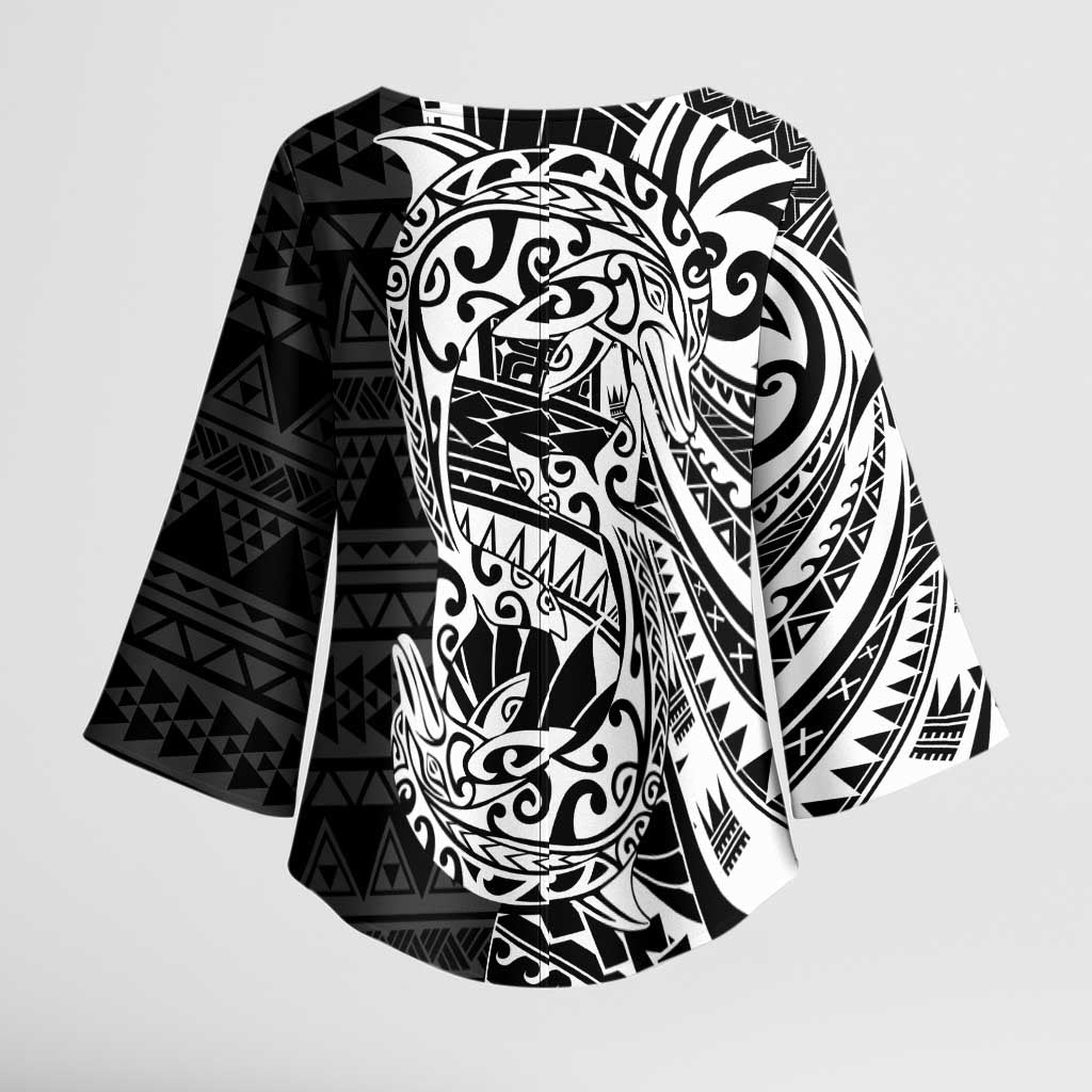 White Couple Dolphins Maori Polynesian Style Kimono Sleeve Blouse - Polynesian Pride