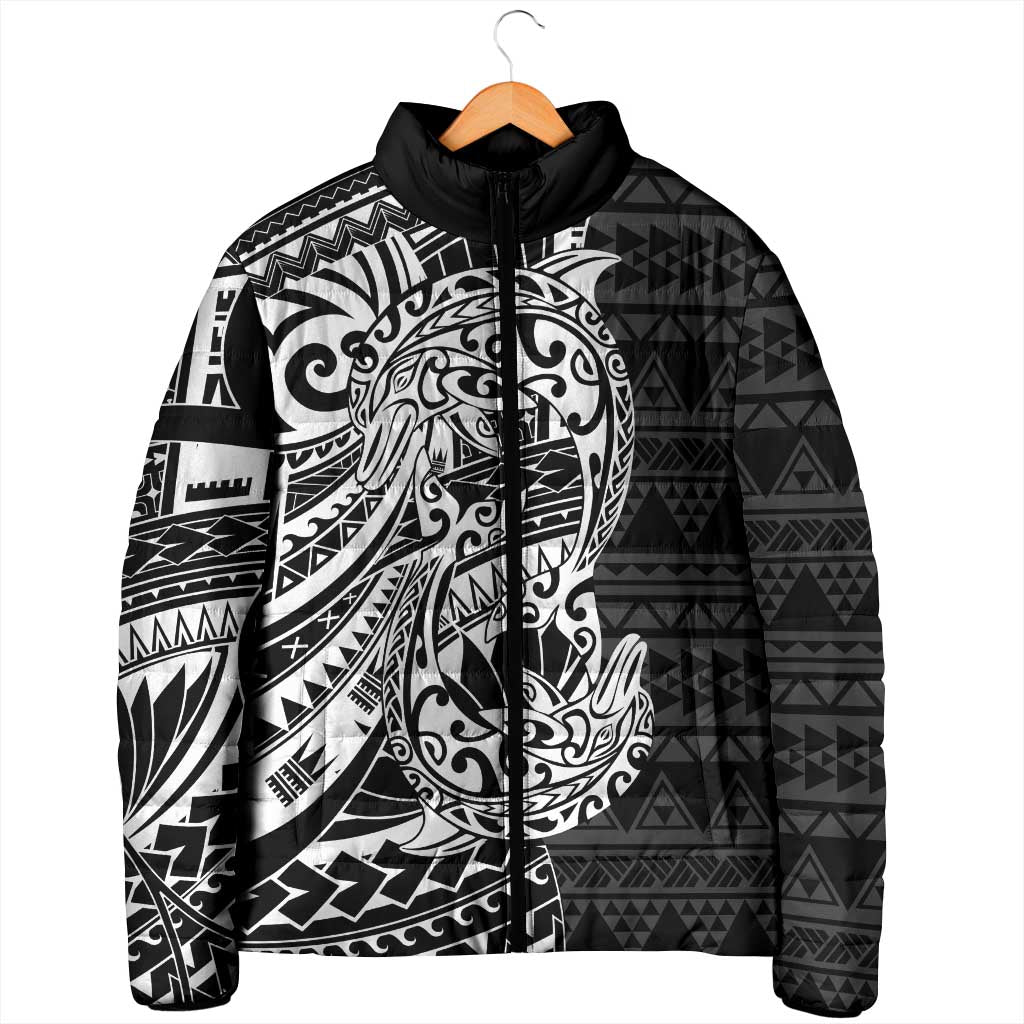 White Couple Dolphins Maori Polynesian Style Padded Jacket LT9 - Polynesian Pride